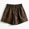 Shorts de couro femininos 2026 outono e inverno nova moda estilo coreano calças de couro cintura alta calças de perna larga plus size soltos emagrecimento shorts