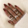 Nuevo Estilo Europeo y Americano Anillo Simple de Luna y Cruz Personalizado Set de Anillos de Hoja Retro de 7 Piezas