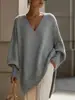Suéter Tricô Redondo Outono e Inverno Europeu e Americano Transfronteiriço para Mulheres Amazon Estilo Solto e Preguiçoso Cor Sólida Vestido Feminino