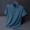 Camisa Polo popular sem costura de seda gelada de alta elasticidade estilo japonês e coreano para homens, camiseta de manga curta de nylon-spandex de secagem rápida para negócios de verão fabricante