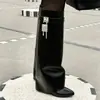 Botas Largas de Lujo Ligero Estilo Francés, Botas Tiburón para Mujer, Botas Altas Adelgazantes por Encima de la Rodilla, Nuevas Botas de Punta con Puño de Hebilla, Moda Callejera