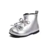 Invierno Nuevo Estilo 2026 Botas de Cuero para Niña Zapatos de Princesa Suela Suave Lazo Dulce de Ballet Botines Cortos para Bebé Botas de Algodón