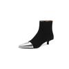 Elegantes botas finas de salto kitten combinando cores outono e inverno 2023 Novas botas curtas de camurça de carneiro de salto médio fino OL bico fino para mulheres