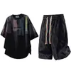 Traje Casual da Moda para Homens, Conjunto de Verão de Tamanho Grande com Caimento Solto, Conjunto de Duas Peças com Shorts de Manga Curta Falso de Duas Peças
