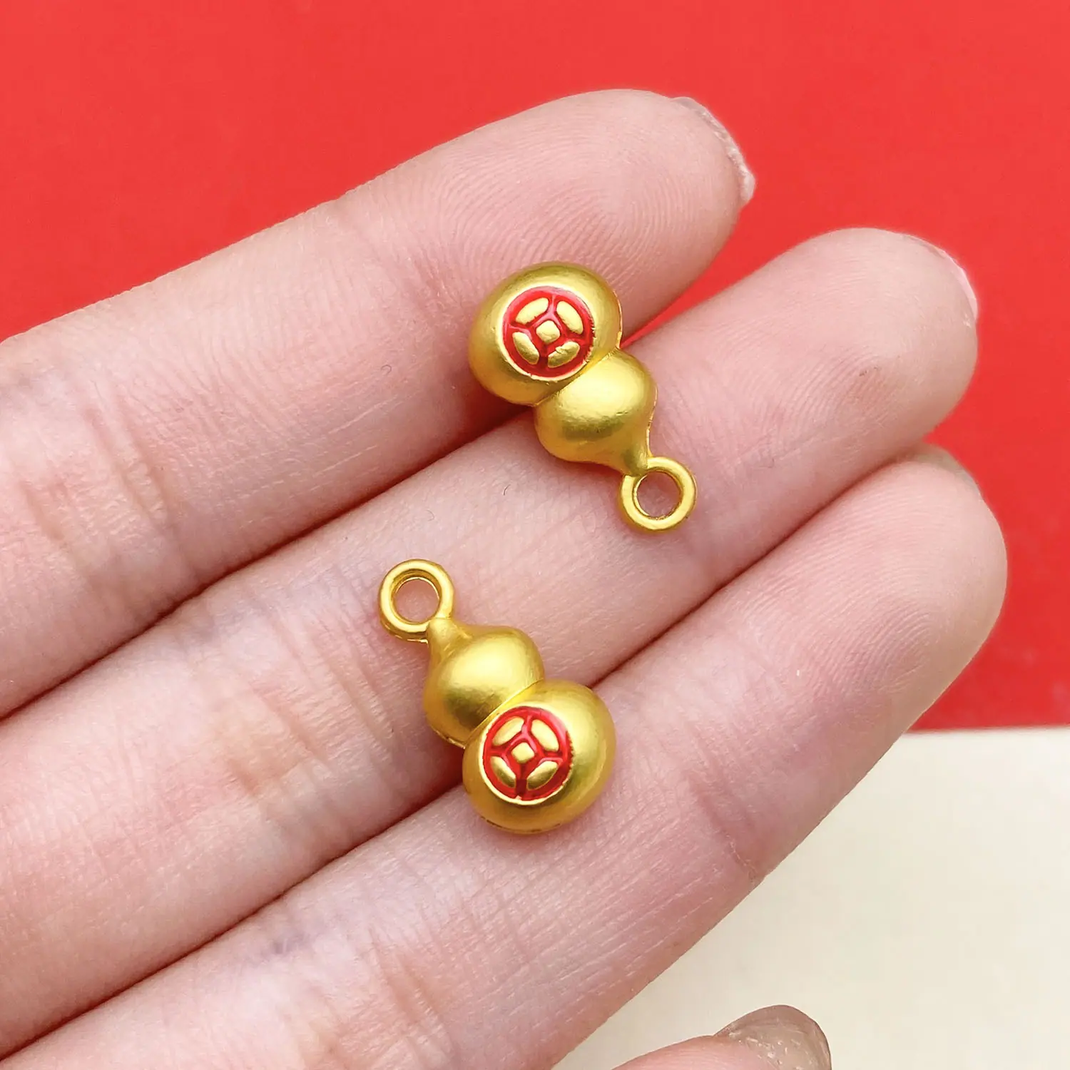 22750-ZY2-红色滴油古法金哑金铜钱葫芦16x8mm2