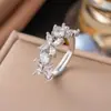 Anillo de Zirconia Micropavimentada Nuevo Transfronterizo Celebridad de Internet para Mujer, Anillo de Dedo Índice de Lujo Ligero de Moda de Gama Alta para Mujer con Apertura Ajustable