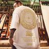 Verão Hong Kong Estilo Graffiti Camiseta de manga curta Hip-hop Masculino Solto Tamanho Grande Top Moda Moda Casal Estampado Camiseta de meia manga