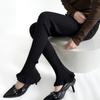 Pantalones de Punto Largos Microacampanados de Cintura Alta Ajustados de Pierna Estilo Europeo y Americano para Mujer Color Sólido Ropa Exterior Ajustados Elásticos de Herradura