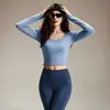 Conjunto de Yoga com Calça Longa Feminina, Decote Quadrado, Manga Longa, Cintura Alta, Calça Esportiva Casual, Conjunto de Duas Peças para Treinamento Profissional de Pilates