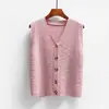 Procesamiento y Producción Personalizada de Suéteres para Mujer con Chaleco Jacquard Geométrico sin Mangas de Cuello en V y Cárdigan de Punto con Botones