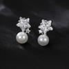 Pendientes de plata de ley 925 con forma de estrella y perla para mujer, de estilo nicho de Corea del Sur, de alta gama, con cuentas redondas y estrellas de cinco puntas, de estilo cyber celebrity.