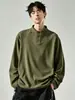 Camiseta de manga larga para hombre de forro polar de doble cara para otoño e invierno con cuello alto de botones a presión, capa base casual, top liso a la moda, ropa interior cálida
