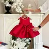 Vestido para el primer cumpleaños de bebé niña, vestido de princesa rojo sin mangas, vestido de celebración de los 100 días del bebé, vestido formal de satén para niños