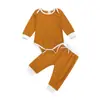 AliExpress conjunto de dos piezas de tela de punto para bebé de manga larga de otoño e invierno traje de bebé de color liso europeo y americano para hombres y mujeres