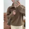 Suéter de malha trançada outono e inverno novo com meio zíper para mulheres, com gola virada, modelador e que rejuvenesce, blusa de malha feminina da moda