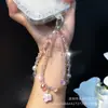 Funda de Teléfono Cadena Colgante Colgante Hoja de Arce Cadena de Doble Capa con Cuentas Accesorio Ins Conector de Cadena para Teléfono Llavero de Cristal