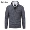 Comércio Exterior Outono e Inverno Novo Pulôver Masculino Europeu e Americano com Meio Zíper e Gola Alta Suéter Masculino de Negócios Listrado com Forro de Lã