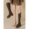 Botas Nuevas de Suela Gruesa con Boca en V para Mujer Otoño e Invierno 2025 Marrón Tacón Grueso Estilo Británico Botas de Caballero Hasta la Rodilla