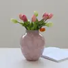 Florero de Vidrio Rosa Medio Nórdico Flores Cubo de Tulipán Florero Alto Valor de Color Péndulo Ornamental de Flores para Decoración de Sala de Estar