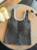 Camisole Listrada de Renda Estilo Desejo Puro com Bojo para Meninas Jovens, Design de Botões Slim-Fit, Peça Única de Roupa Externa