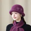 Gorro de Lana de Invierno para Mujer de Mediana Edad y Anciana, Gorro Cálido con Felpa, Protección contra el Frío, Gorro de Punto Engrosado con Ala Ancha
