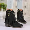 Comércio Exterior Transfronteiriço plus size outono e inverno novas botas western cowboy de camurça vintage com saltos grossos, tachas e franjas para mulheres