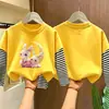 Camiseta base de imitación de dos piezas para niñas, ropa de otoño, algodón puro casual nuevo estilo 2026, camiseta de manga larga para niñas, temporada de otoño