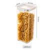 Frasco transparente con tapa blanca y cierre hermético, apilable y resistente a la humedad, para almacenar aperitivos, frutos secos y granos.