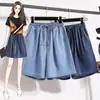 Calça Jeans Tencel Lavada 2026 Fina de Cintura Alta Wide Leg, Calça de Cinco Pontos, Tamanho Grande para Mulheres Plus Size, Cor Clara, Verão