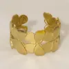 Moda Transfronteriza Estilo Europeo y Americano Pulsera de Mariposa Chapada en Oro Real Pulsera Abierta de Acero Inoxidable Brazalete con Textura de Mariposa