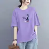 Camiseta Manga Curta Comércio Exterior Feminina 2026 Novo Verão Solta Estampada Emagrecedora Versátil Plus Size Chique Moda Top Tendência