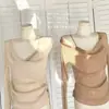 Top de Malha Laranja com Brilhos, Temperamento Fluido, Patchwork de Strass, Modelagem que Emagrece, Valoriza a Silhueta, Uma Alça, Gola Fluida, Manga Longa, Cor Damasco Café Claro, Algodão