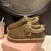 Zapatos Birkenstock de Cuero Genuino Suela Gruesa Felpa Cálidos para Mujer 2026 Otoño Nuevos Mocasines sin Cordones Botas de Nieve de Piel