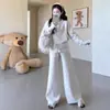 Jingqi Moda Gestante Novo Estilo Outono e Inverno Suéter Tamanho Grande Tops e Calças Traje de Maternidade Elegante Outono