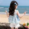 Conjunto Novo de Verão 2026 para Meninas: Conjunto de Duas Peças com Top Floral Sem Mangas e Shorts para Bebês