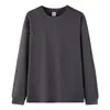 Camiseta de Manga Longa Gola Redonda Lisa para Homem, Algodão Puro Espesso com Punho Canelado, 260g, para Outono e Inverno