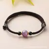 Pulseira de cordão vermelho tecida à mão com cristal de obsidiana, conta da sorte, unissex, corda de mão ajustável, joia
