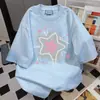 Camiseta Corta Interesante con Estampado de Estrellas para Mujer Tendencia Estilo Ins 2025 Verano Estilo Callejero Holgada Cuello Redondo