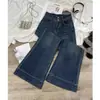 Calça Jeans Micro-La Vintage Feminina Outono e Inverno Nova 2024 Cintura Alta Emagrecedora Elástica Solta Perna Larga Boca de Sino Calça Ferradura