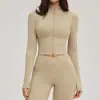 Chaqueta de Yoga Transpirable con Cuello Alto y Cremallera, Ajustada y Moderna para Correr al Aire Libre y Ropa Deportiva Casual 2539