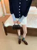 Versão de Couro de Vaca de Alta Qualidade~Mocassins Estilo Britânico Femininos Dobrados com Moeda Bico Redondo Sapatilhas Slip-ons Salto Grosso Sapatos Pequenos de Couro