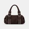 Bolsa Boston Almofada Studded Retro de Design de Nicho com Fivela Elegante de Couro Bolsa de Ombro Estilo Biker para Mulheres