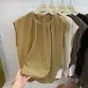 Ropa Nueva de Verano 2026: Top de lino fresco y transpirable con abertura, Camisa fina de meter, Blusa sin mangas de cuello redondo para verano