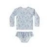 Maiô Infantil Menina Duas Peças Manga Longa Proteção Solar Estampado Floral Bebê Roupa de Banho para Férias na Praia Conjunto de Três Peças