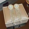 Exquisitos aretes largos geométricos exagerados con borlas de diamantes completos, estilo coreano, moda de alta gama, para ir al trabajo, adelgazantes para el rostro, venta al por mayor