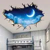Adesivos de parede paisagem Lua Mar tridimensional transpassantes para comércio exterior transfronteiriço adesivos de parede de fundo decorativos para sala de estar removíveis