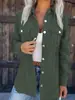 Amazon Transfronterizo Europeo y Americano Otoño e Invierno Nuevo Color Sólido Pana Solapa Cárdigan Holgado Casual Elegante Chaqueta Ropa para Mujer