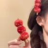 Pasador Rojo Festivo de Espino Confitado de Año Nuevo, Pinza para el Cabello de Moda de Alta Gama y Exquisita, Accesorio Versátil para el Cabello