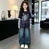 Conjunto de Dos Piezas de Sudadera y Jeans de Moda para Niñas para Primavera y Otoño, Atuendo Casual de Otoño Estilo Coreano para Niñas Mayores
