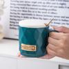 Taza de cerámica de estilo nórdico, sencilla y de alta calidad, con tapa y cuchara, para hombres y mujeres, ideal para la oficina o el té.